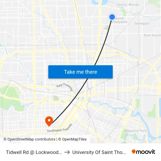Tidwell Rd @ Lockwood Dr to University Of Saint Thomas map