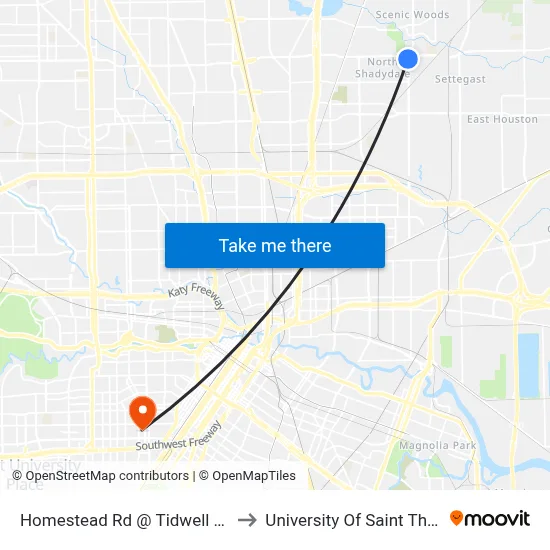 Homestead Rd @ Tidwell Rd MB to University Of Saint Thomas map