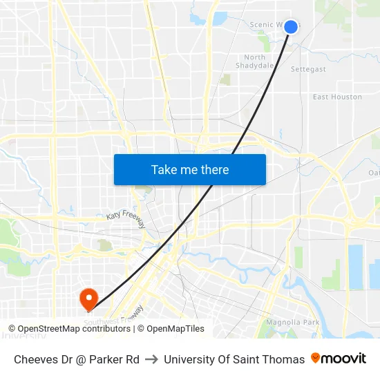 Cheeves Dr @ Parker Rd to University Of Saint Thomas map