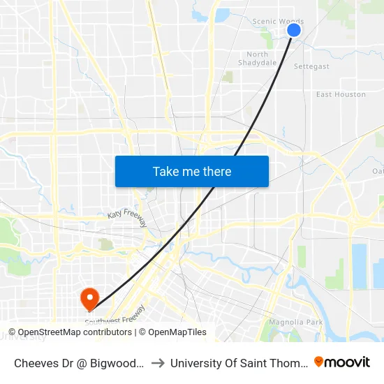 Cheeves Dr @ Bigwood St to University Of Saint Thomas map