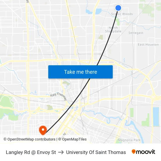 Langley Rd @ Envoy St to University Of Saint Thomas map