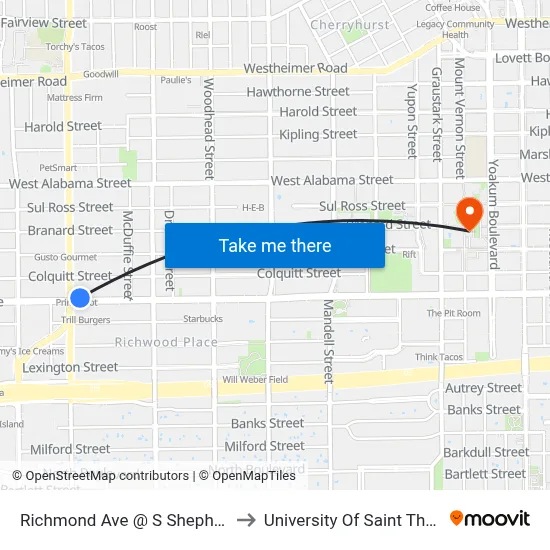 Richmond Ave @ S Shepherd Dr to University Of Saint Thomas map
