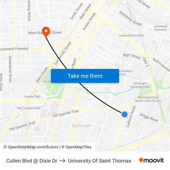 Cullen Blvd @ Dixie Dr to University Of Saint Thomas map