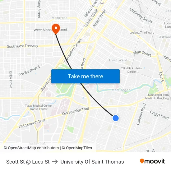Scott St @ Luca St to University Of Saint Thomas map