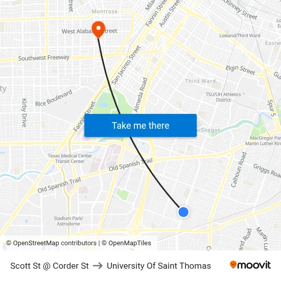 Scott St @ Corder St to University Of Saint Thomas map