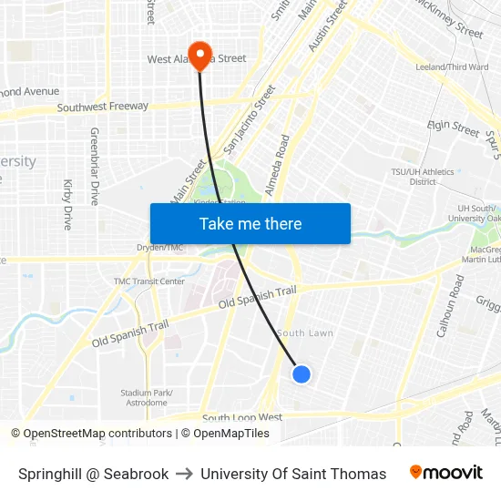 Springhill   @ Seabrook to University Of Saint Thomas map