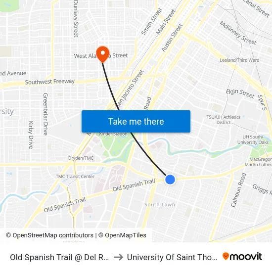 Old Spanish Trail @ Del Rio St to University Of Saint Thomas map