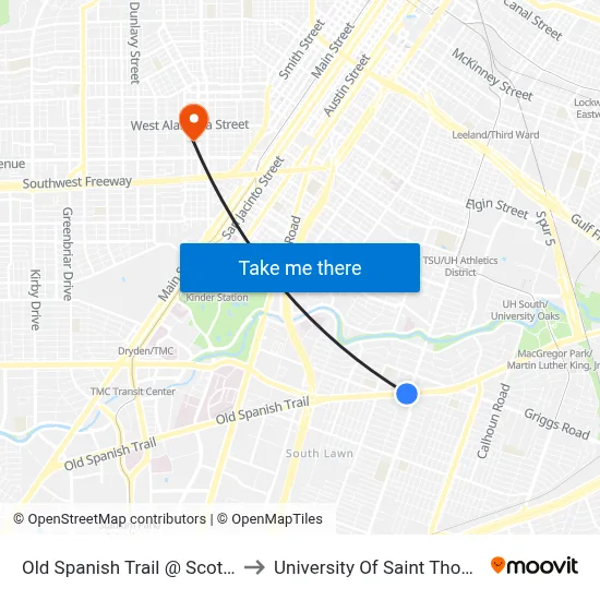 Old Spanish Trail @ Scott St to University Of Saint Thomas map