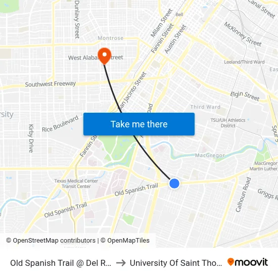 Old Spanish Trail @ Del Rio St to University Of Saint Thomas map
