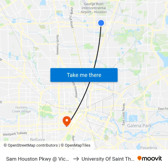 Sam Houston Pkwy @ Vickery Dr to University Of Saint Thomas map
