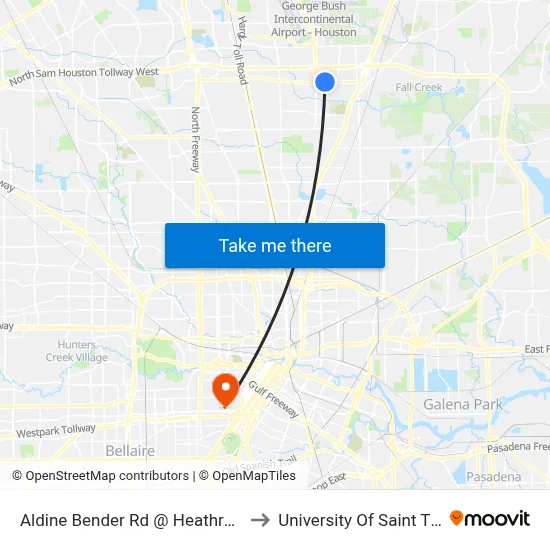 Aldine Bender Rd @ Heathrow Forest to University Of Saint Thomas map