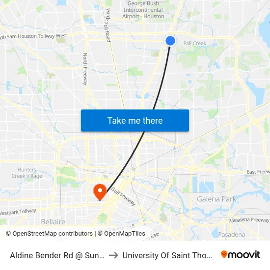 Aldine Bender Rd @ Sun Rd to University Of Saint Thomas map