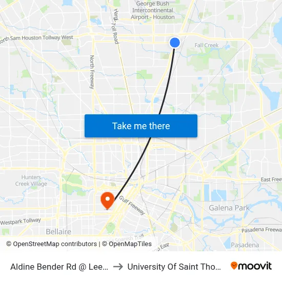 Aldine Bender Rd @ Lee Rd to University Of Saint Thomas map