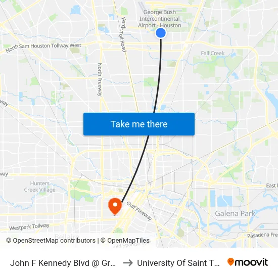 John F Kennedy Blvd @ Greens Rd to University Of Saint Thomas map