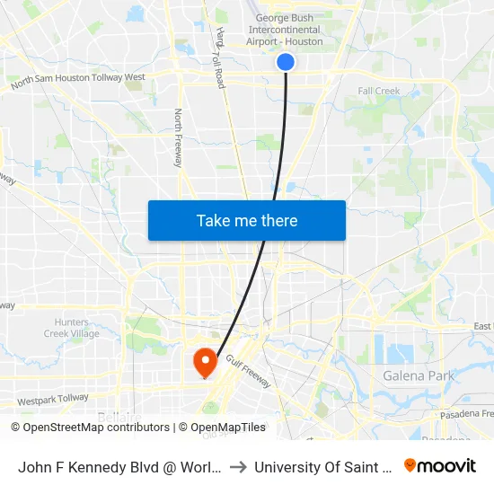 John F Kennedy Blvd @ World Houston to University Of Saint Thomas map