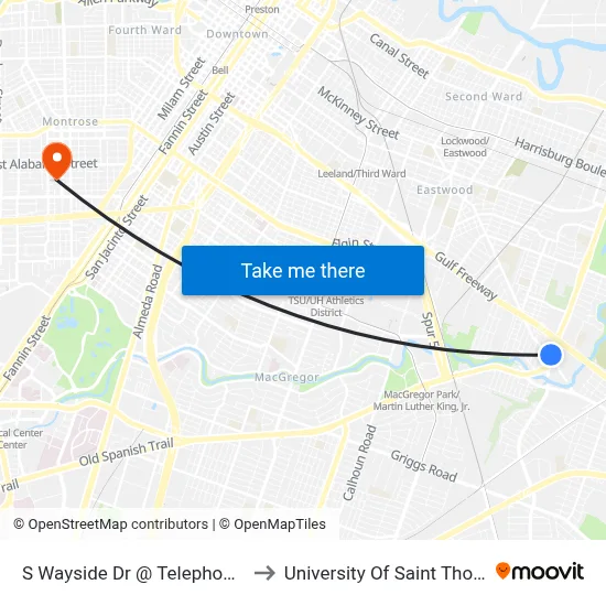 S Wayside Dr @ Telephone Rd to University Of Saint Thomas map