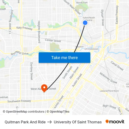 Quitman Park And Ride to University Of Saint Thomas map