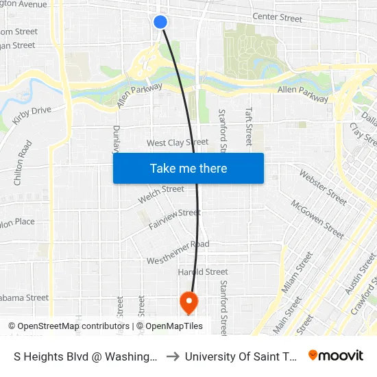 S Heights Blvd @ Washington Ave to University Of Saint Thomas map