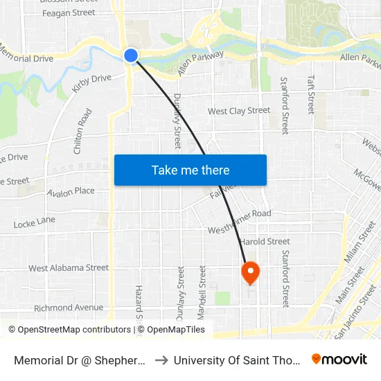 Memorial Dr @ Shepherd Dr to University Of Saint Thomas map