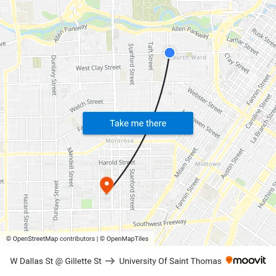 W Dallas St @ Gillette St to University Of Saint Thomas map