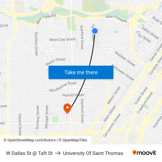 W Dallas St @ Taft St to University Of Saint Thomas map