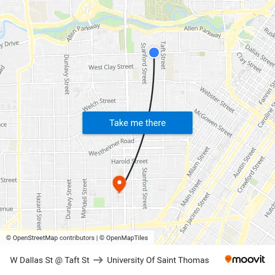 W Dallas St @ Taft St to University Of Saint Thomas map
