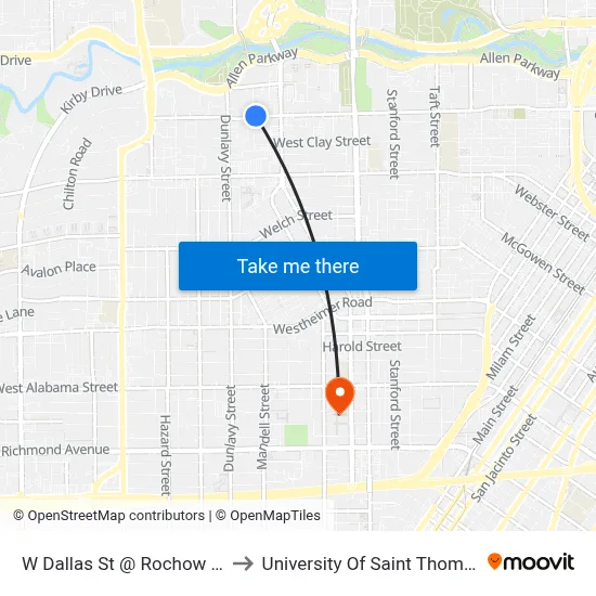 W Dallas St @ Rochow St to University Of Saint Thomas map