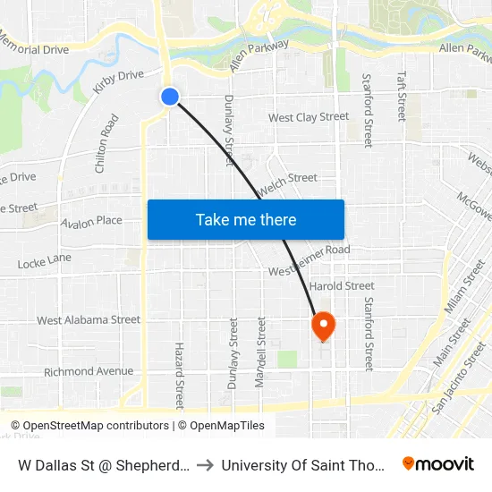 W Dallas St @ Shepherd Dr to University Of Saint Thomas map