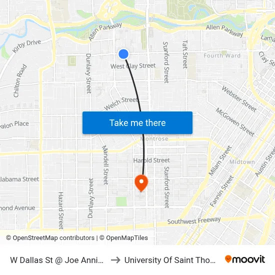 W Dallas St @ Joe Annie St to University Of Saint Thomas map