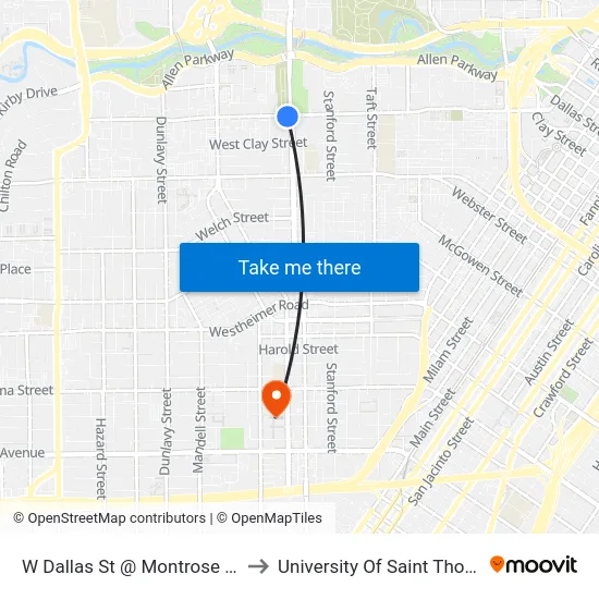 W Dallas St @ Montrose Blvd to University Of Saint Thomas map