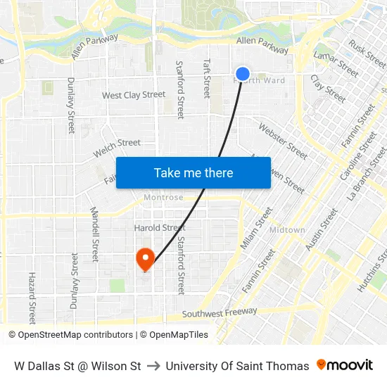 W Dallas St @ Wilson St to University Of Saint Thomas map