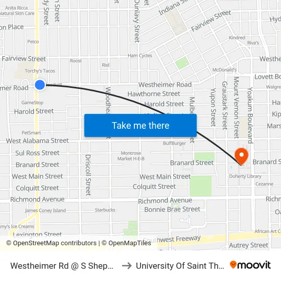 Westheimer Rd @ S Shepherd Dr to University Of Saint Thomas map