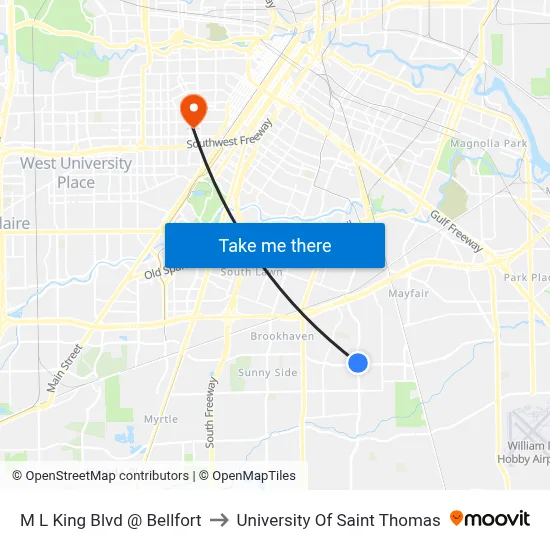 M L King Blvd @ Bellfort to University Of Saint Thomas map