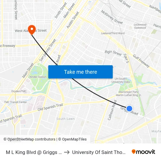 M L King Blvd @ Griggs Rd to University Of Saint Thomas map