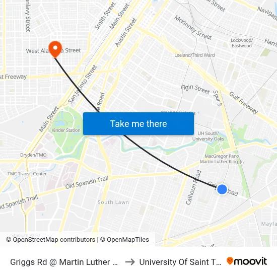 Griggs Rd @ Martin Luther King Blvd to University Of Saint Thomas map