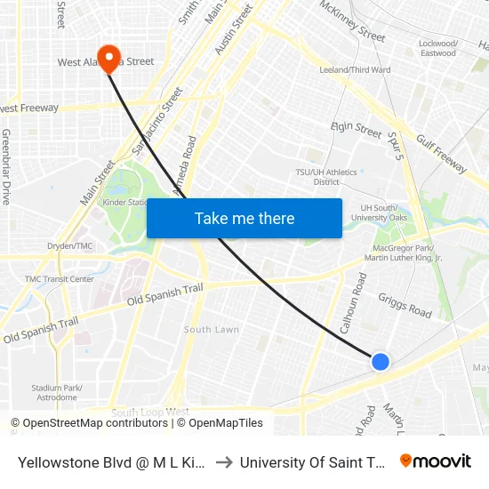 Yellowstone Blvd @ Martin Luther Ki to University Of Saint Thomas map
