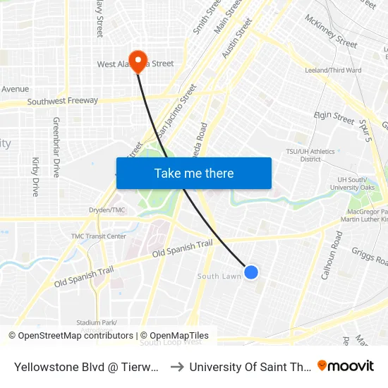 Yellowstone Blvd @ Tierwester St to University Of Saint Thomas map