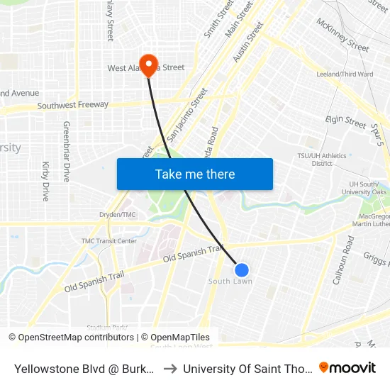 Yellowstone Blvd @ Burkett St to University Of Saint Thomas map