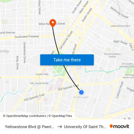 Yellowstone Blvd @ Peerless St to University Of Saint Thomas map