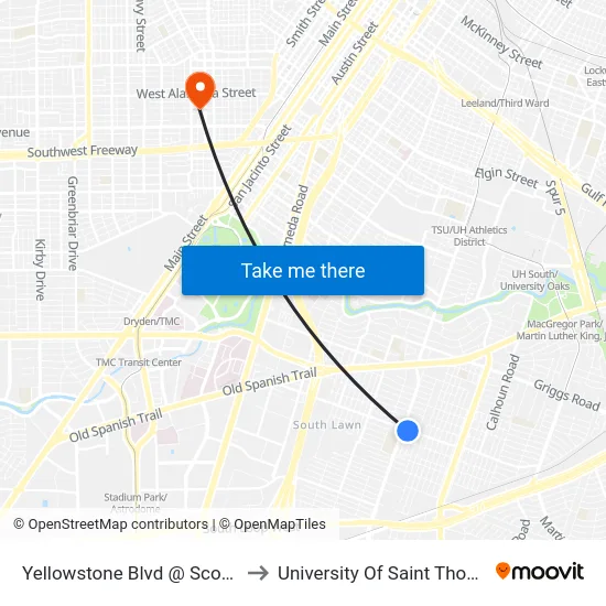Yellowstone Blvd @ Scott St to University Of Saint Thomas map