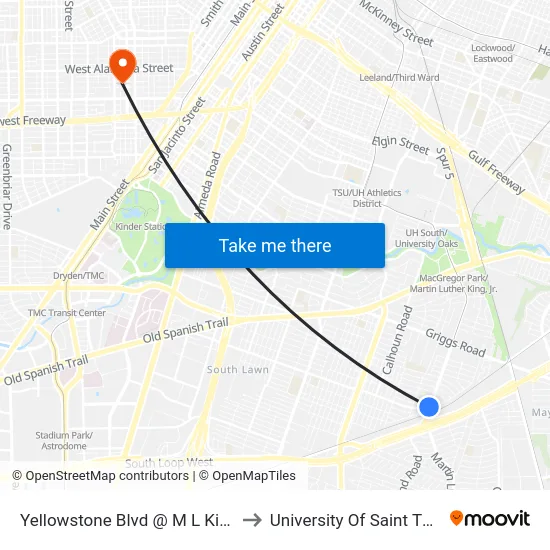 Yellowstone Blvd @ M L King Blvd to University Of Saint Thomas map