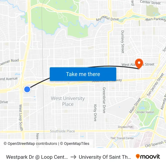 Westpark Dr @ Loop Central Dr to University Of Saint Thomas map