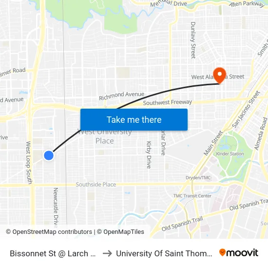Bissonnet St @ Larch Ln to University Of Saint Thomas map