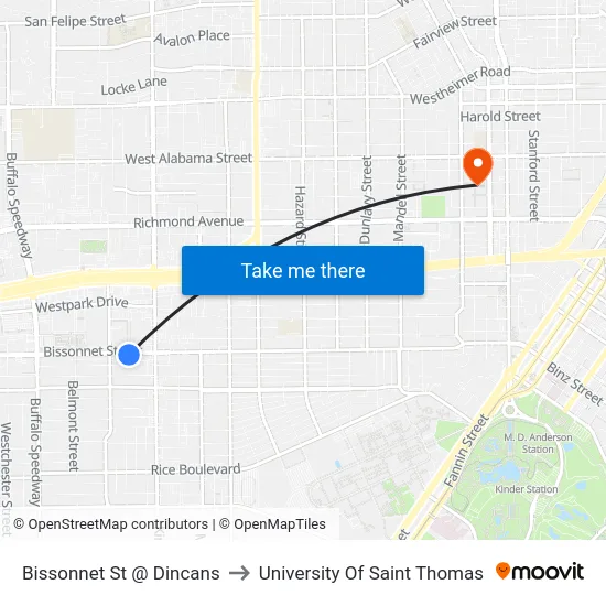 Bissonnet St @ Dincans to University Of Saint Thomas map