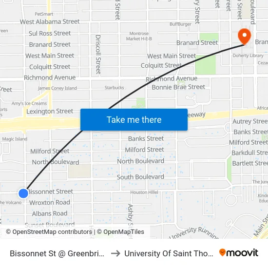 Bissonnet St @ Greenbriar Dr to University Of Saint Thomas map