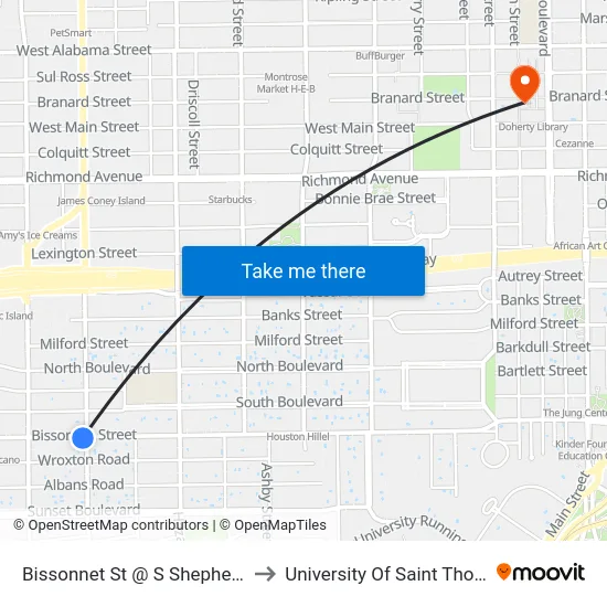 Bissonnet St @ S Shepherd Dr to University Of Saint Thomas map