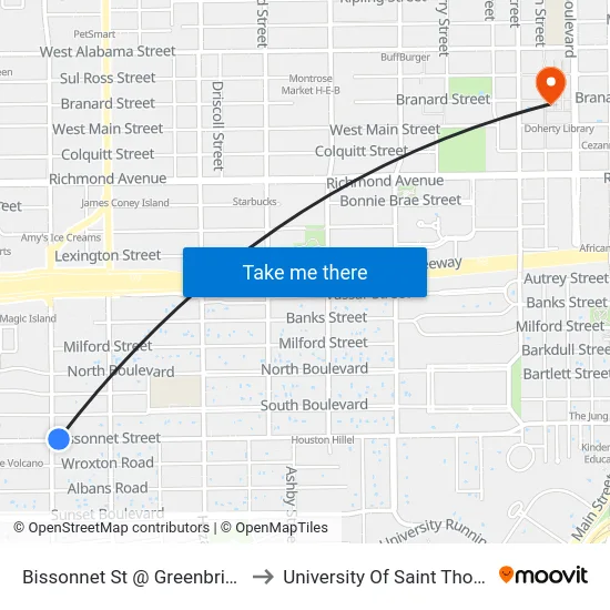 Bissonnet St @ Greenbriar Dr to University Of Saint Thomas map