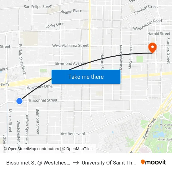Bissonnet St @ Westchester St to University Of Saint Thomas map