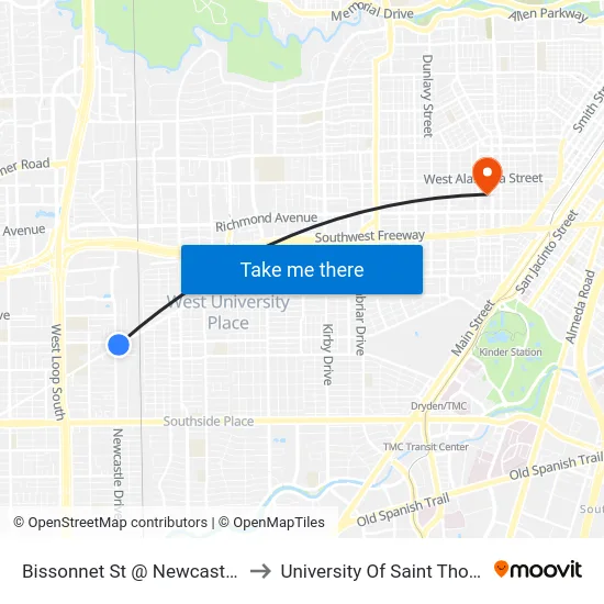 Bissonnet St @ Newcastle Dr to University Of Saint Thomas map
