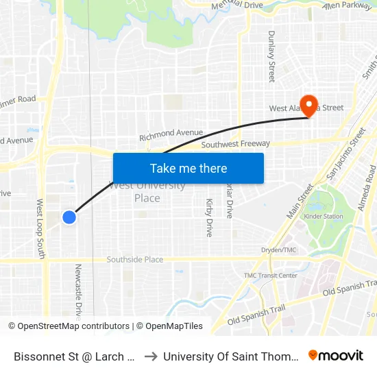 Bissonnet St @ Larch Ln to University Of Saint Thomas map